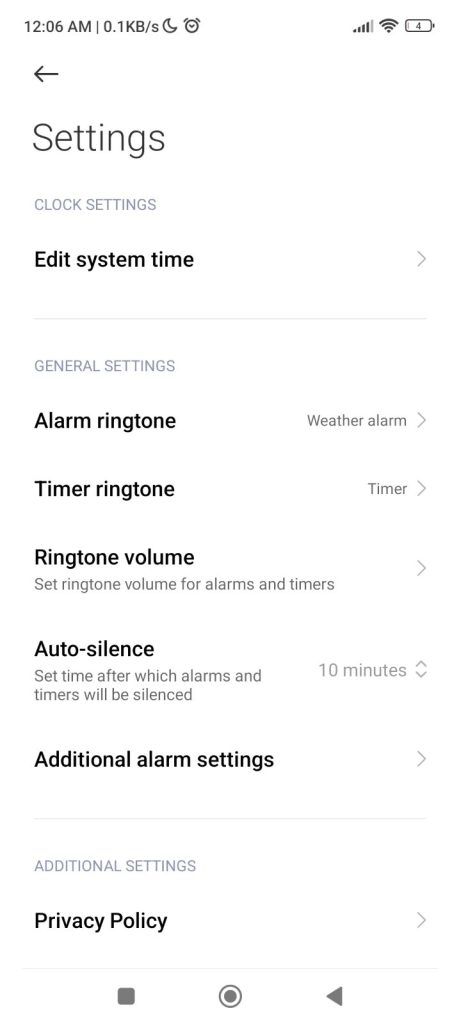 Xiaomi MIUI Clock setting